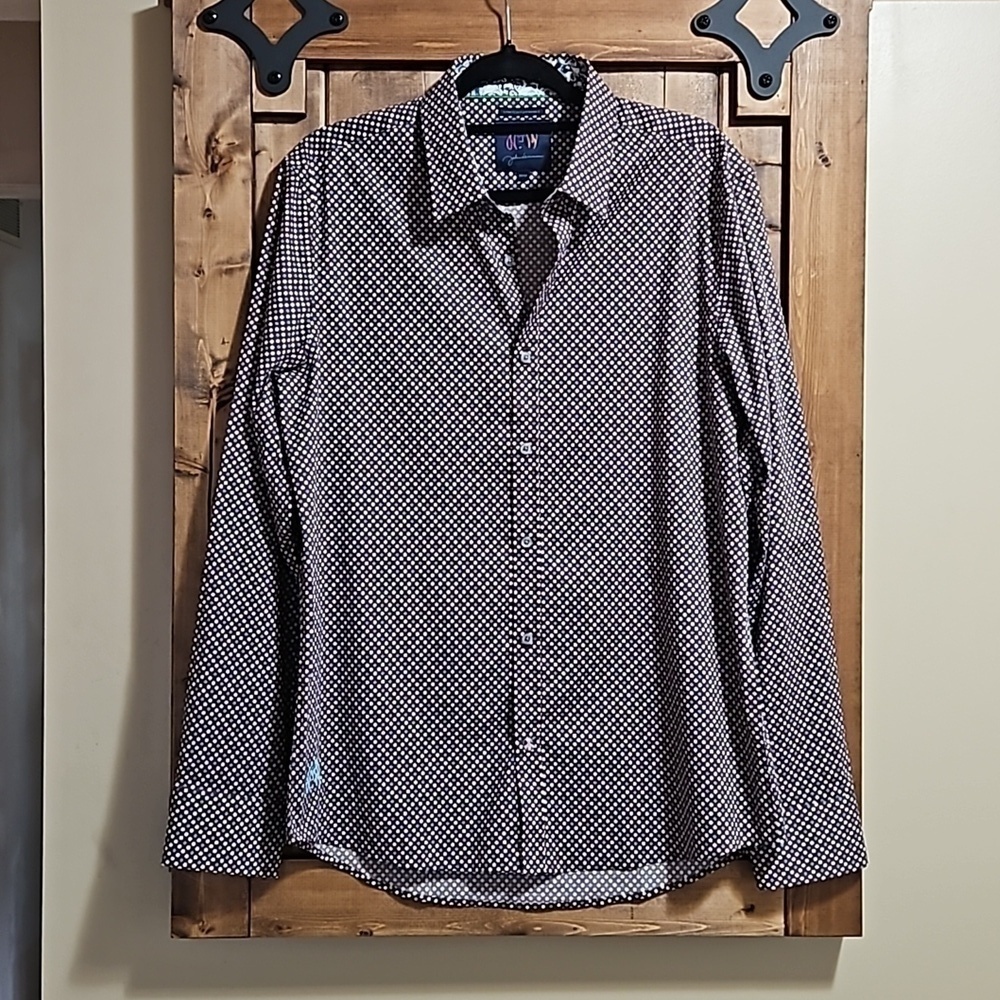 John Lennon Brown Dots Cotton Stretch Men's Shirt Size Med